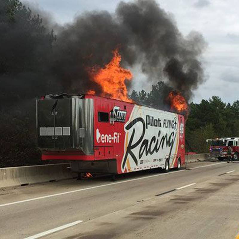 What NASCAR trailer caught on fire